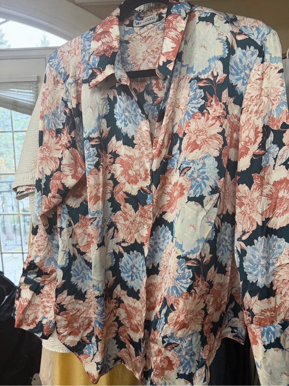 Zara Floral Button-Up Shirt in Navy, Dusty Rose & Sky Blue